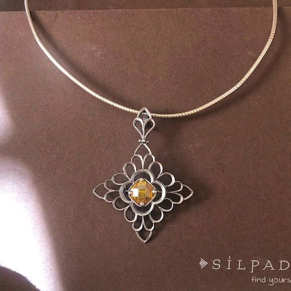 SILPADA Sterling Silver Faceted Citrine Pendant S1222 Sterling Omega Necklace - Picture 2 of 9